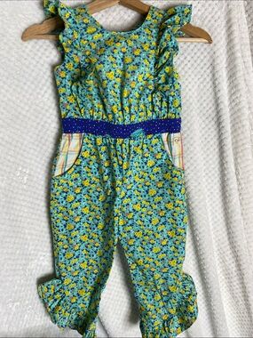 Wildflowers Floral Ruffle Romper Jumpsuit - Yellow & Turquoise